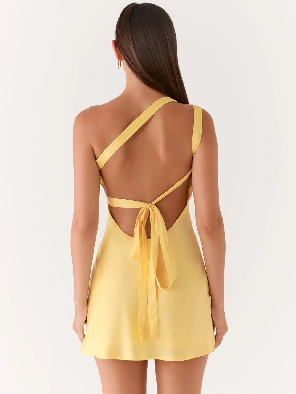 Peppermayo Yellow Asymmetric Tie-Back Mini Dress
